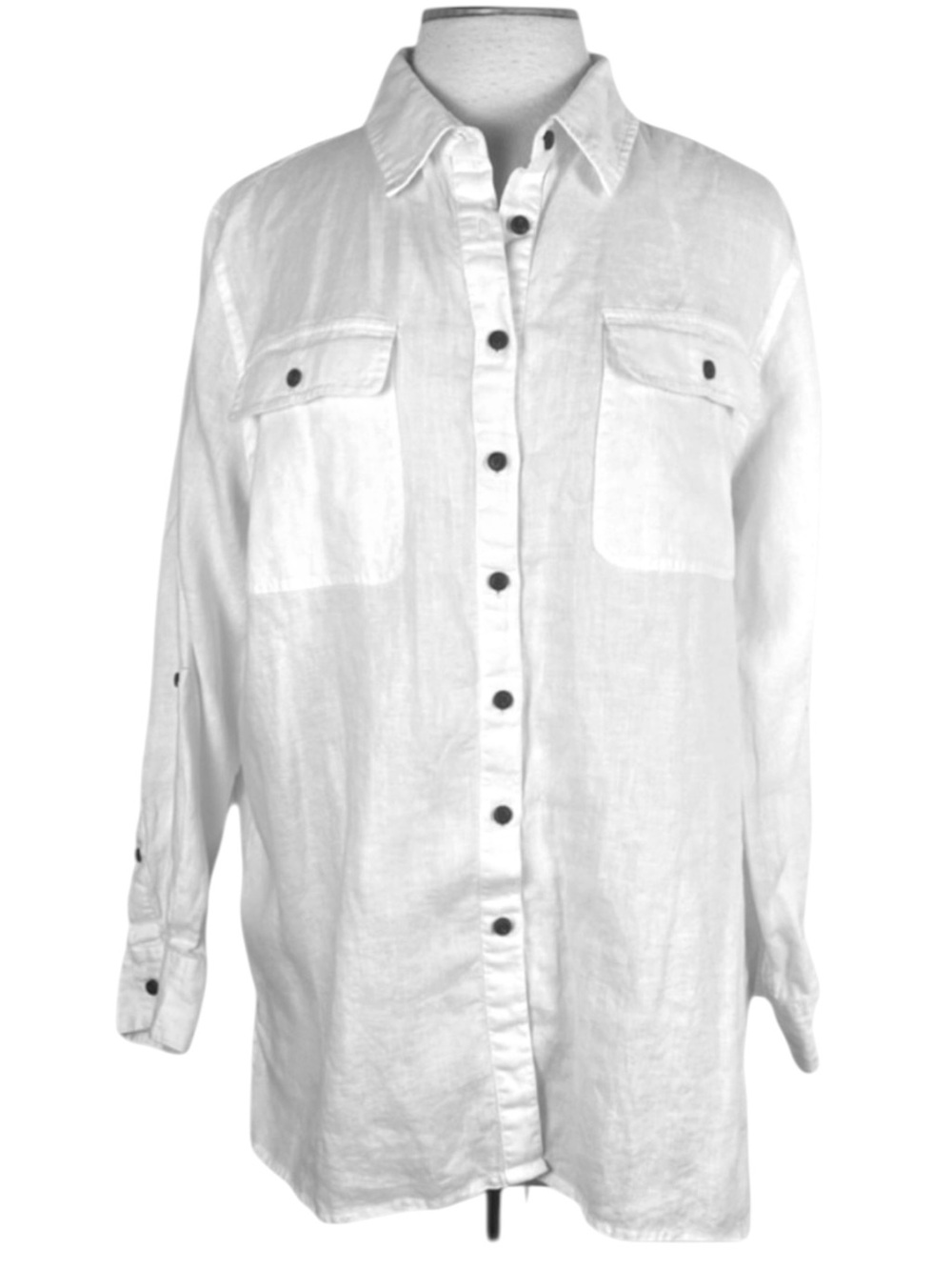 Lands End White Linen Button Down Shirt Womens XLP Tunic Relaxed Coastal Beach